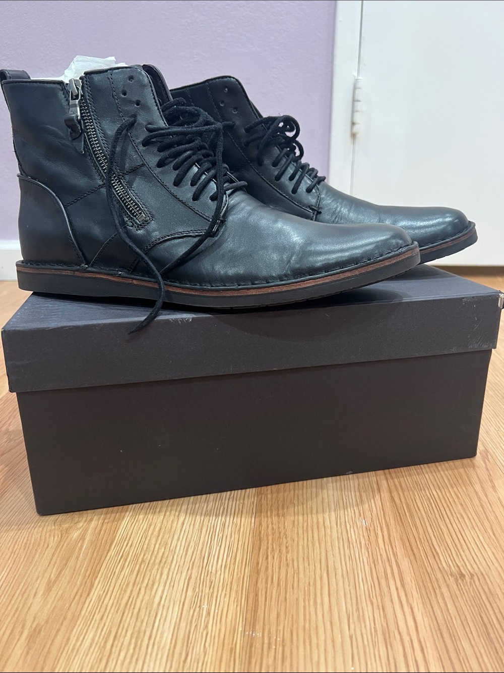 John Varvatos Black Leather Chukka Boots with Side Zip